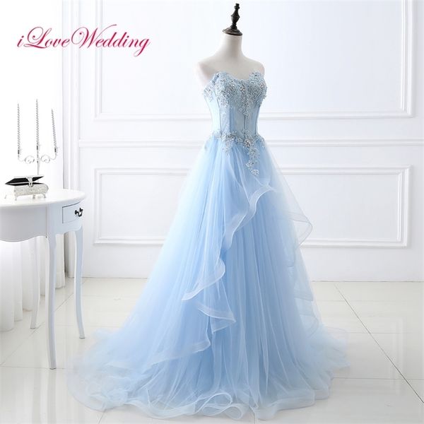 

elegant light blue evening dresses sweetheart a line floor length long tulle lace applique beading women formal party gowns 220627, White;black