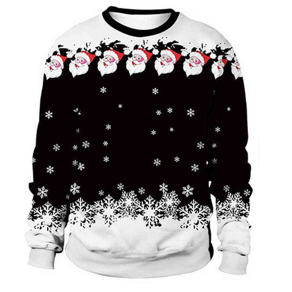 Hombres Mujeres Feo Suéter de Navidad Tacky Navidad Jersey Sudadera Santa Copos de nieve Impreso Otoño Invierno Novedad Navidad Jumpers L220730