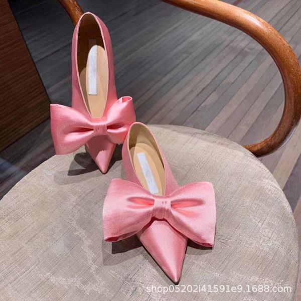 

sandals fairy women's shoes style shallow mouth pointed bow flat sole single silk and satin face gentle wind, one foot pedal, Black