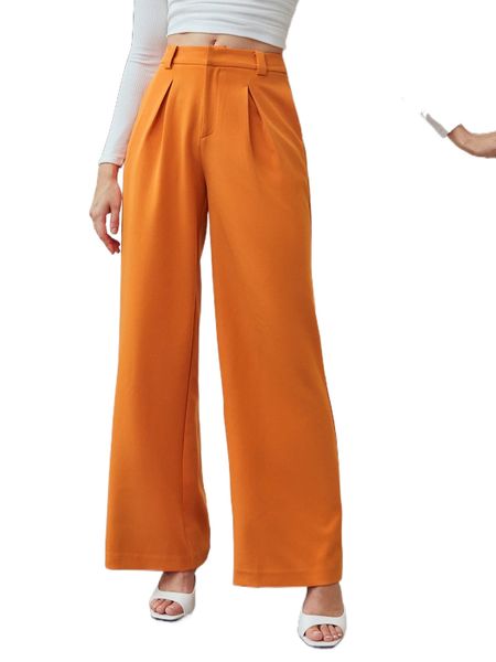 

zipper fly fold pleated wide leg pants t9d2#, Black;white