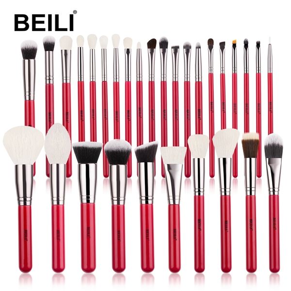 Beili Red Eye Make Brush Set Professional Natural Hair Tease Teads Foundation Powder Runting Kind щетка для макияжа 220623