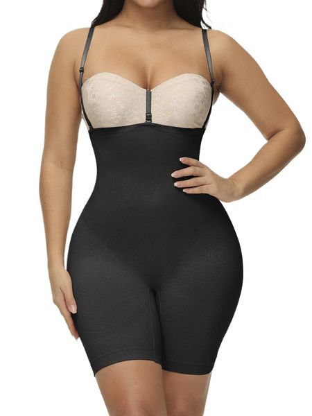 

solid shapewear bodysuit a5vv#, Black;red