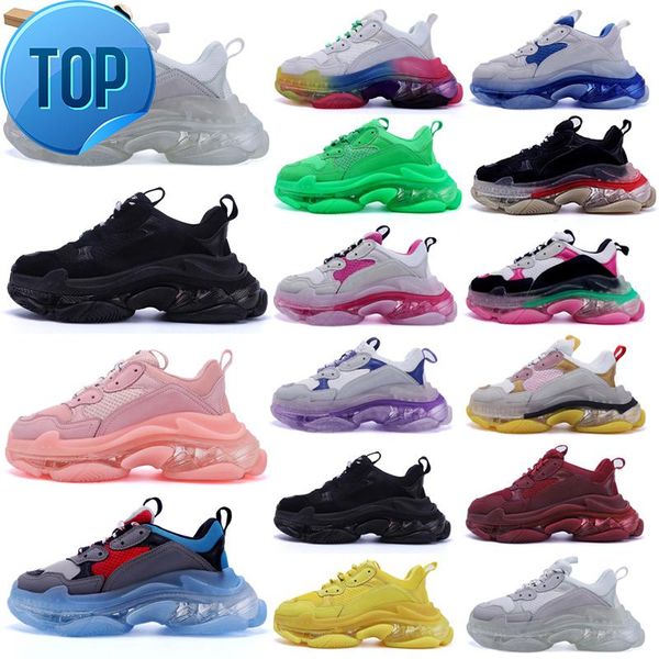 

fashion men women casual dad shoes triple s neon green triple -s 17fw sneakers tripler black pink crystal clear sole bottom platform shoe