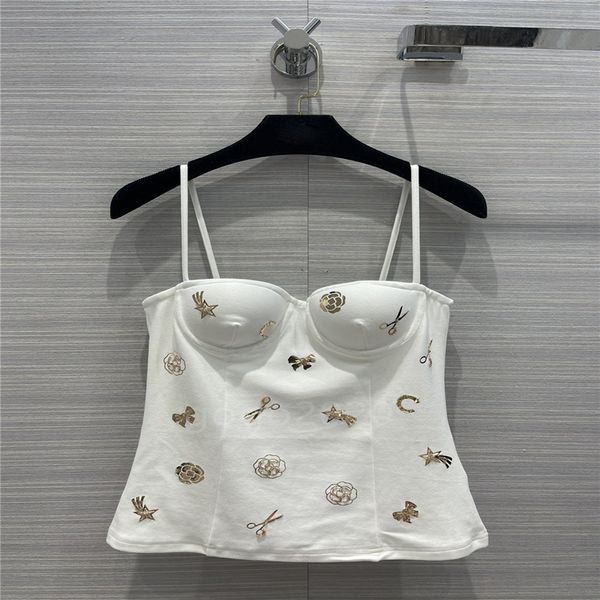 

women's summer tee designer t-shirt with beads milan runway designer tank crop t shirt clothing high end short bodycon letter print pul, White