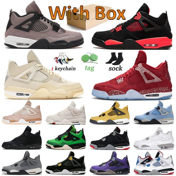 

red thunder 4 jumpman original basketball shoes military black cat 4s designers sneakers sports sail new bred white womens mens trainers uni, White;red
