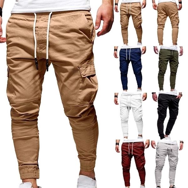 

mens oversize pants casual solid cargo pants men trousers drawstring elastic waist joggers men sweatpants streetwear 220713, Black