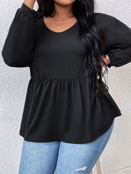 

plus tie back peplum tee a3k0#, Black