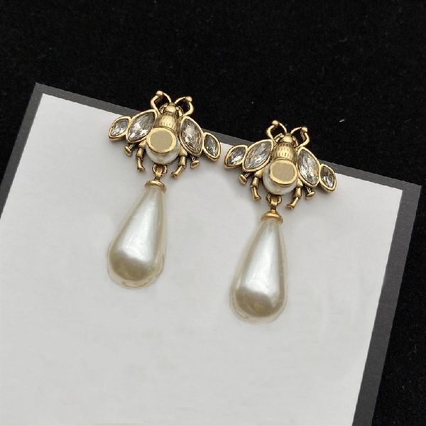 

super fashion earrings little bee luxury big pearl present stud brass gilded 925 silver needle anti allergy party jewelry customiz292x, Golden;silver