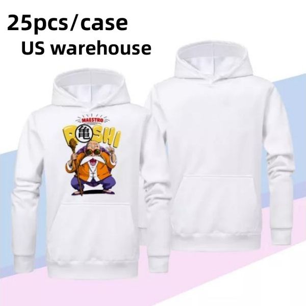 Süblimasyon beyaz uzun kollu kapüşonlu DIY ev giyim boş polyester hoodie ABD deposu