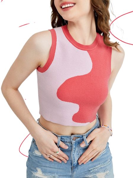 

colorblock crop knit z8us#, White;black