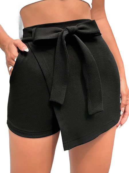 

solid wrap belted shorts s2hn#, White;black