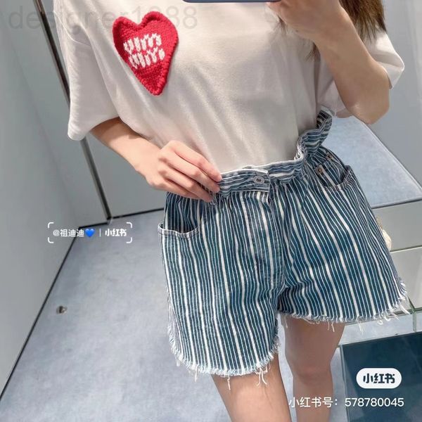 

women's jeans designer 22 spring and summer new vintage style bud waist elastic vertical stripe denim shorts pants xnxa, Blue