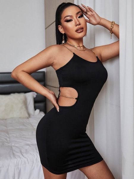 

sxy cut out chain detail cami dress t4ne#, Black;gray