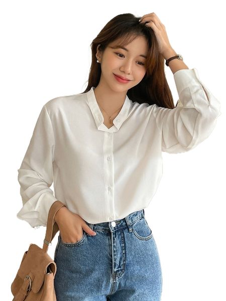 

dazy solid button front blouse g3hn#, White