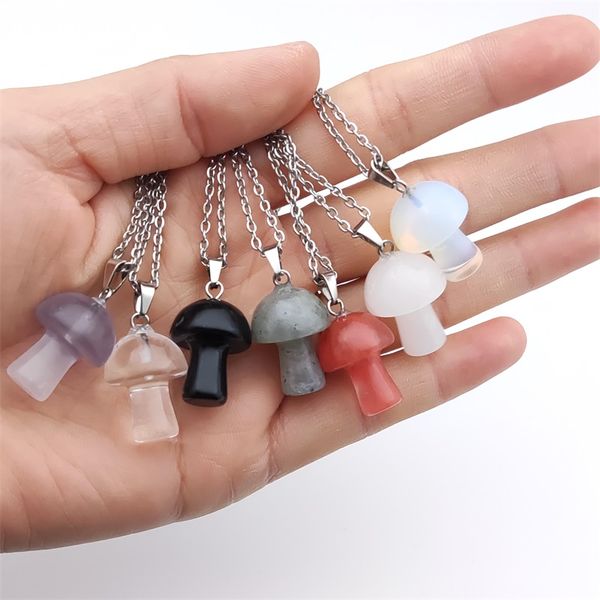 

natural stone pendant mushroom crystal necklace amethyst quartz chakra pendulo healing jewelry, Silver