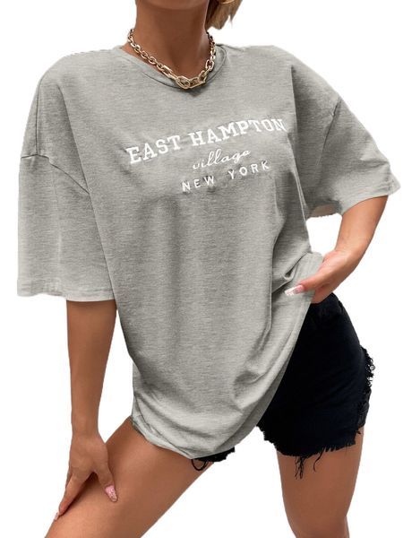 

drop shoulder letter embroidery y2i0#, White