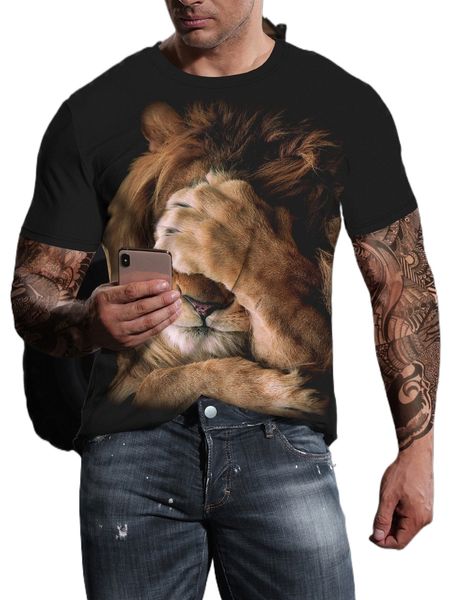 

men 3d lion print tee r7iz#, White;black