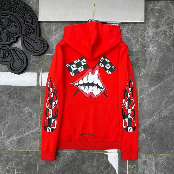 

chaopai ch crosin hoodie autumn and winter flame big lips print men's and women's loose cotton big red coat, Black