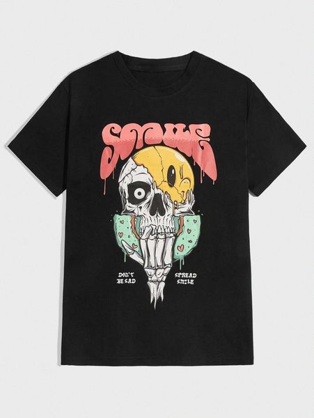 

romwe x jena998 guys letter skull graphic tee i2yn#, White;black