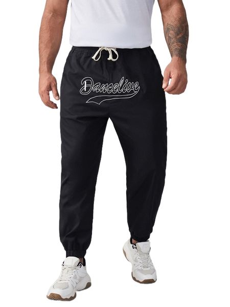 

extended sizes men letter graphic drawstring waist pants g90l#, Black