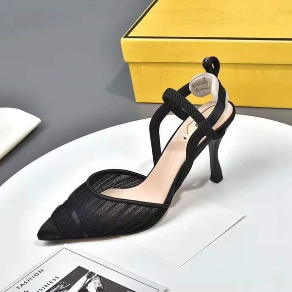 

2022 classic high-heeled sandals party 100% leather womens dance shoes designer high heels 10cm wool rust womens belt buckle thick heels wom, Black