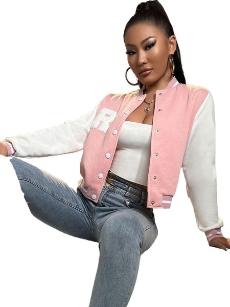 

petite color block snap button bomber jacket 29jb#, Black;brown