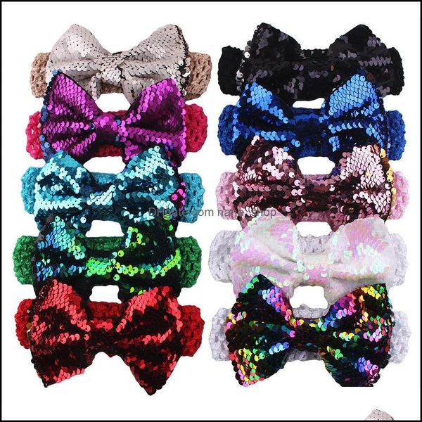 

headbands hair jewelry glitter double-side sequin bows bow head wrap turban knitted headband for kids party accessories drop delivery 2021 p, Silver