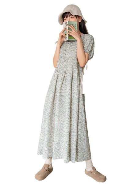 

dazy ditsy floral shirred dress 26uw#, Black;gray