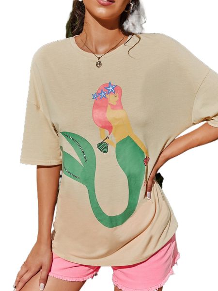 

mermaid print drop shoulder tee w0lp#, White