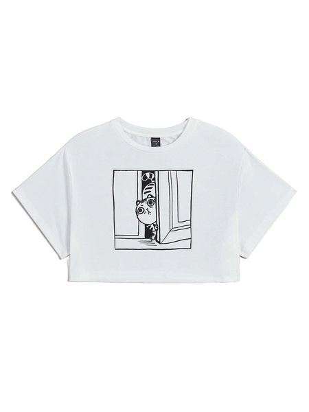 

x oksana fedko cartoon graphic round neck tee h5bk#, White
