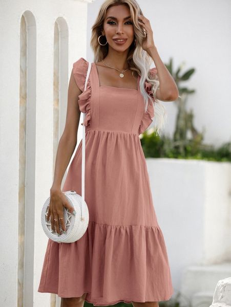 

tied backless butterfly sleeve ruffle hem dress q0bi#, Black;gray