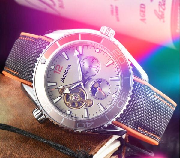 Высококачественные мужские автоматические механические часы 41 -мм скелетный циферблат нейлоновый ремень ткани Бизнес Швейцария импортированные хрустальные зеркальные часы
