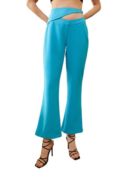 

solid cutout flare leg pants j3mf#, Black;white