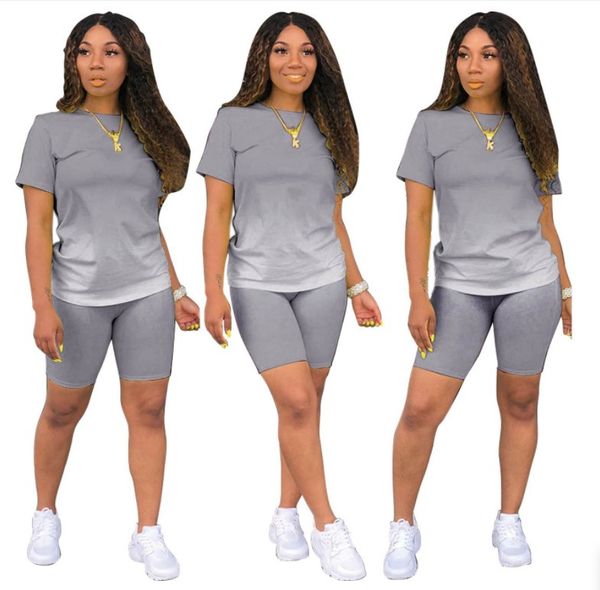 

gradient designer 2 piece pants set women tracksuits casual sports short sleeve t-shirt biker shorts suits plus size, Gray