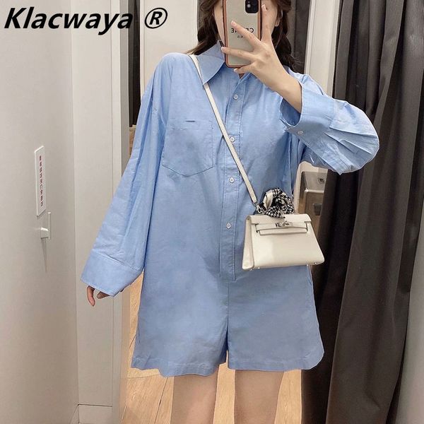 

womens jumpsuit wide leg shorts spring long sleeve patchwork rompers elegant casual loose lapel button solid color shirt romper 210521, Black;white