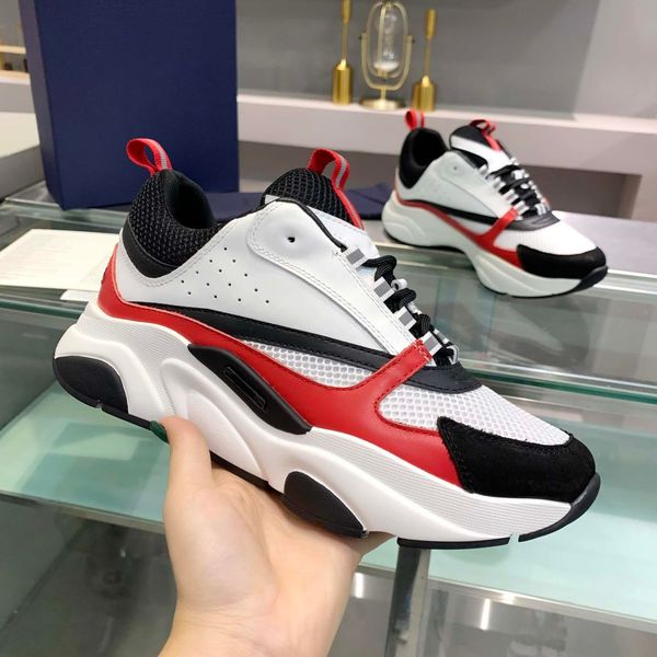 

luxuy designer sneakers b22 men women casual shoes calfskin platform trainer obliques black white reflective technical shoe knit retro patch