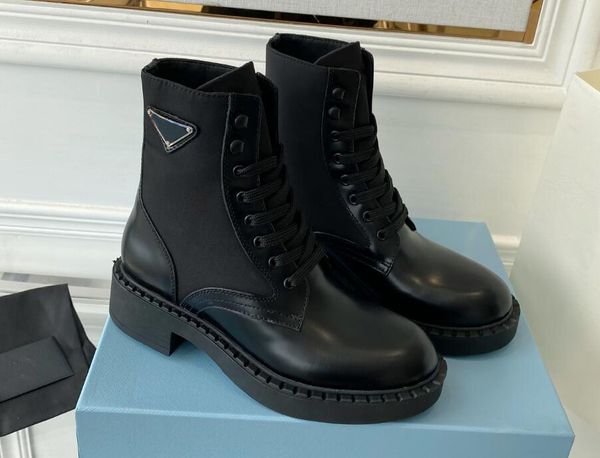 2022designer feminino botas de metrô de moda de luxo bota de luxo brilhante e boots de nylon reciclados Botas de seda de seda tênis de alto teor de seda 39