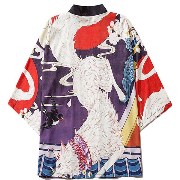 

women men obi traditional japanese style cosplay clothes cardigan jacket yukata haori cartoon anime wolf kimono shirt, Red
