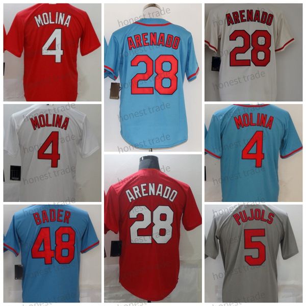 28 Nolan Arenado Maglia da baseball da uomo Albert Pujols Uniformi Yadier Molina 50 Adam Wainwright Rosso Blu Bianco Maglie di qualità abbigliamento sportivo