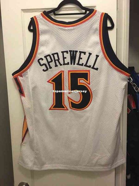 

vintage latrell sprewell #15 sewn starter jersey white mens vest size xs-6xl stitched basketball jerseys, Black