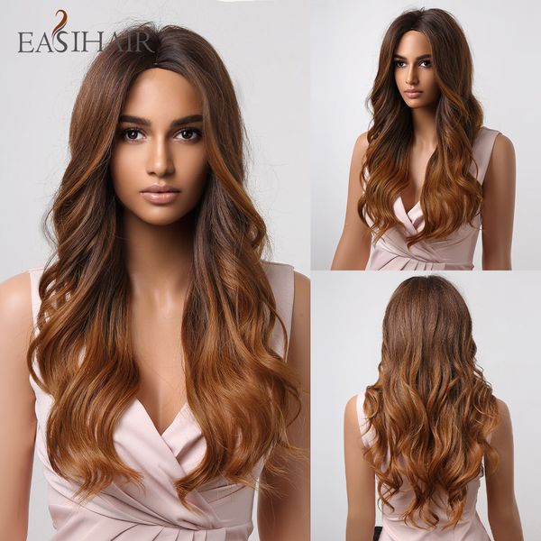

lx brand long red brown wavy synthetic wigs middle part orange ginger color wigs for black women cosplay heat resistant wigsfactory direct