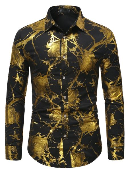 

men gold floral print shirt 92vz#, White;black