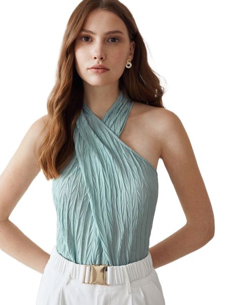 

motf premium seersucker criss cross halter g7yy#, White