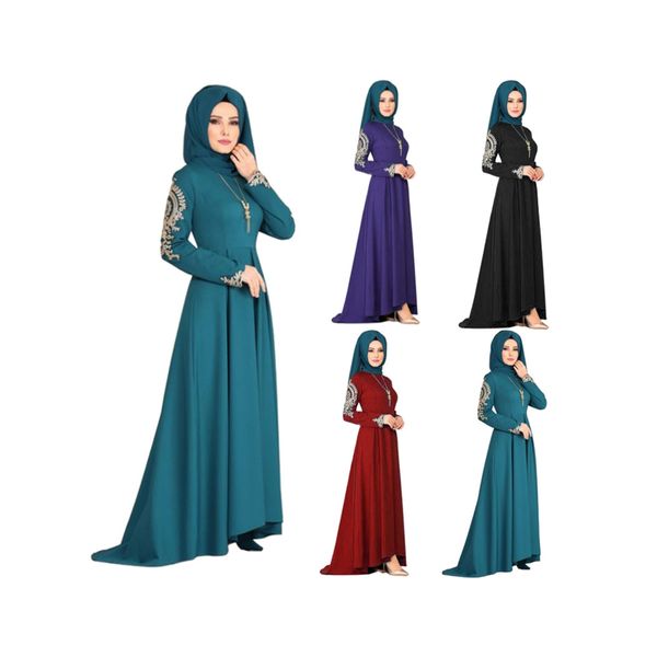 S-5XL Arabia Saudita Dubai Elegante abito da donna di grandi dimensioni senza sciarpa Maxi gonna classica irregolare con ricamo musulmano 1983156