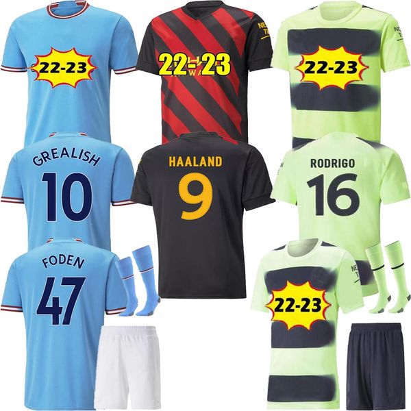 

22 23 phillips haaland soccer jerseys joao cancelo aguer0000 grealish sterling mans cities mahrez g.jesus de bruyne foden 2022 2023 football, Black;yellow