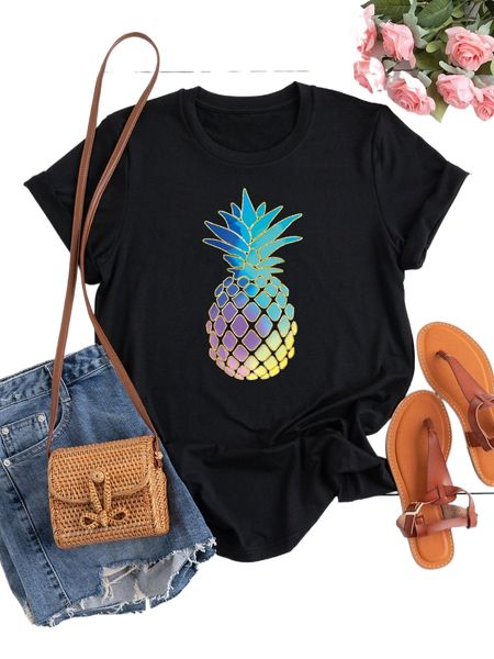 

plus pineapple print tee 44l1#, Black