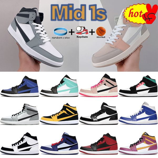 

mid sneakers 1 1s basketball shoes classic milan light smoke grey pink quartz banned hyper royal kentucky blue unc zig zag men women sports, Black