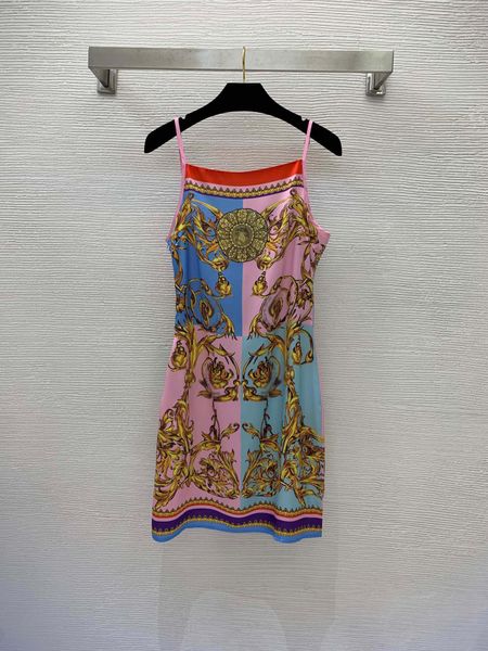 

219 2022 milan runway dress spring summer dress spaghetti strap polyester short sleeve white brand same style empire womens dress fashion we, Black