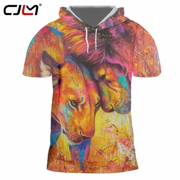 Moda uomo maglietta con cappuccio 3D leone colorato divertente streetwear maglietta da uomo stampa tutto il corpo maglietta oversize 220623