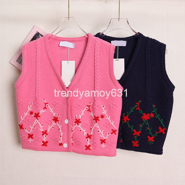 

women's knits & tees korean niche brand embroidered flower cardigan puff knitted casual heavy industry short vest women, White